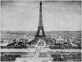 Antique photograph: Eiffel Tower, Paris, France