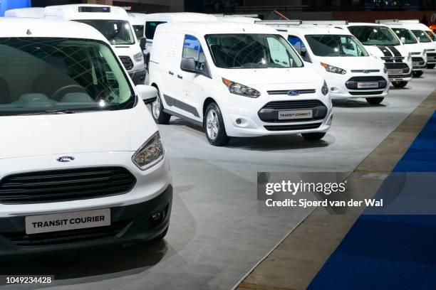 Ford range of Light Commercial Vehicles in various bod styles including the Transit Van and Transit courier on display at Brussels Expo on January...