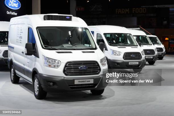 Ford range of Light Commercial Vehicles in various bod styles including the Transit Van and Transit courier on display at Brussels Expo on January...