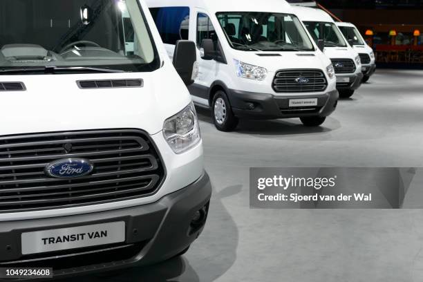 Ford range of Light Commercial Vehicles in various bod styles including the Transit Van and Transit courier on display at Brussels Expo on January...