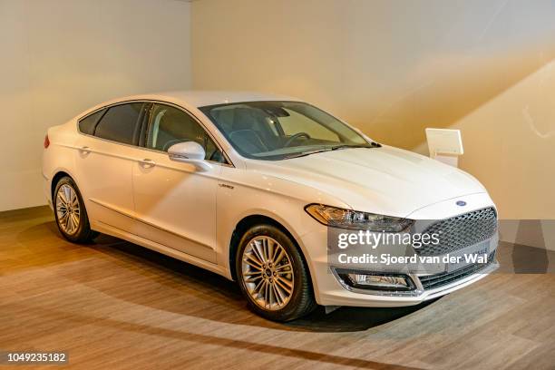 Ford Mondeo familiy car of the fith generation front view on display at Brussels Expo on January 13, 2017 in Brussels, Belgium. The Ford mondeo or...