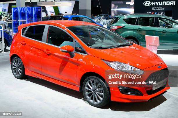 Ford Fiesta ST-line sporty compact hatchback car front view on display at Brussels Expo on January 13, 2017 in Brussels, Belgium. The Fiesta Mark VI...