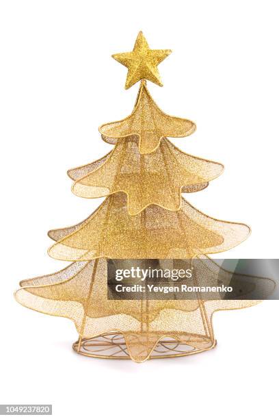 golden christmas fir tree decoration on white background - christmas decorations isolated stock pictures, royalty-free photos & images