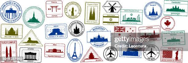 ilustraciones, imágenes clip art, dibujos animados e iconos de stock de pasaporte sellos - seoul