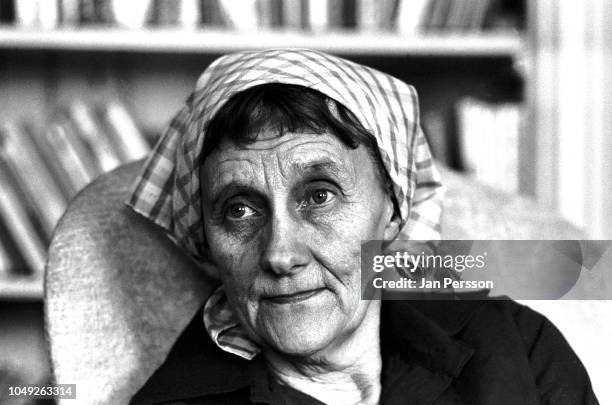 Swedish writer of children books Astrid Lindgren at home in Stockholm, Sweden, 1976.