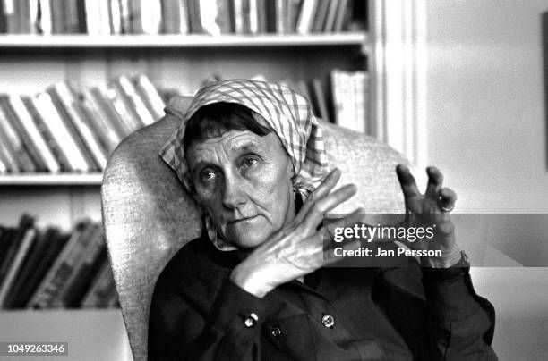 Swedish writer of children books Astrid Lindgren at home in Stockholm, Sweden, 1976.