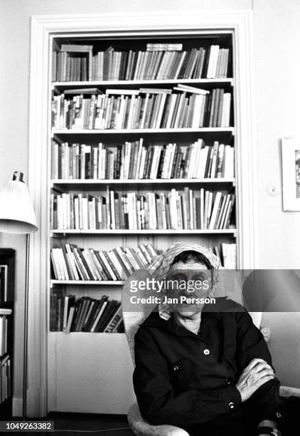 Swedish writer of children books Astrid Lindgren at home in Stockholm, Sweden, 1976.