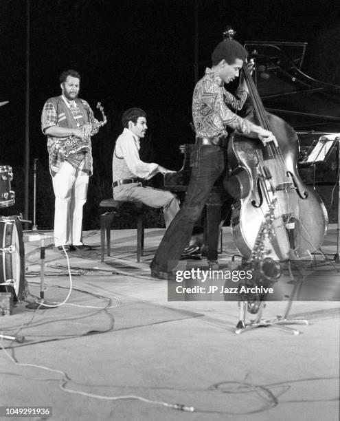 American jazz saxophonist Jackie McLean performing at Jazz at Chateauvallon, France, 1973 with piano player Hilton Ruiz and bassist James Benjamin.