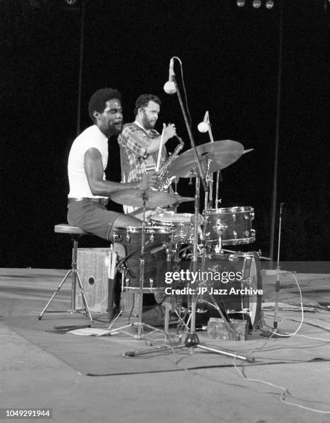 American jazz saxophonist Jackie McLean performing at Jazz at Chateauvallon, France, 1973 with drummer Michael Carvin.