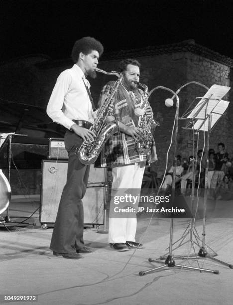 Father and son jazz saxophonists Jackie and Renee McLean performing at Jazz at Chateauvallon, France, 1973.