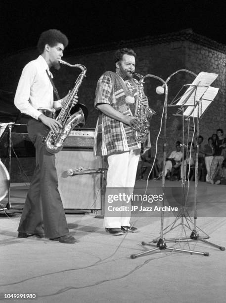 Father and son jazz saxophonists Jackie and Renee McLean performing at Jazz at Chateauvallon, France, 1973.
