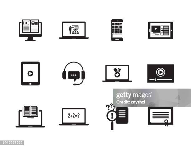 e-learning icon set - communication wireless technology students stock illustrations