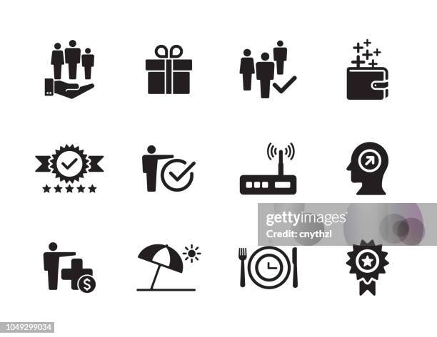 employee benefits icon set - charity benefit stock illustrations