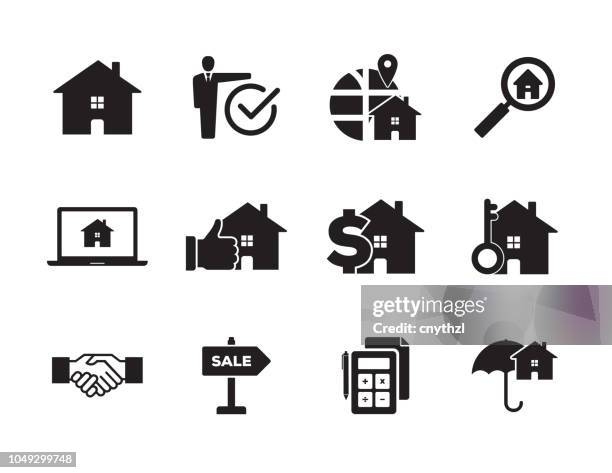 real estate icon set - home organization stock illustrations