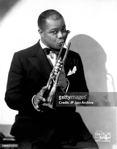 Publicity photo of American jazz trumpeter Louis Armstrong ca 1930.