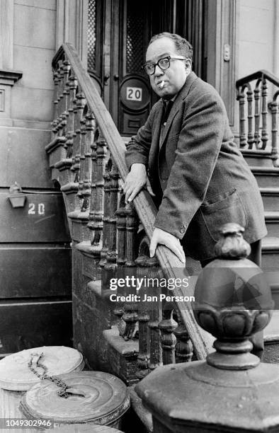 American poet, novelist and playwright Langston Hughes outside his home east 127th New York. May 1962.