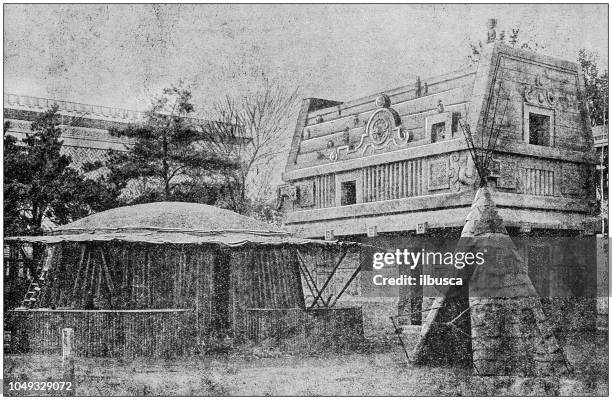 antique photograph: aztec and indian homes at chicago's world's fair - aztec indians stock illustrations