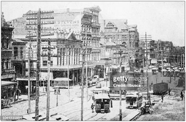 antique photograph: canal street, new orleans, usa - new orleans streetcar stock illustrations