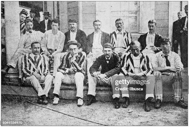 antique photograph: cricket in germantown, philadelphia cricket team - montgomery county tennessee stock illustrations