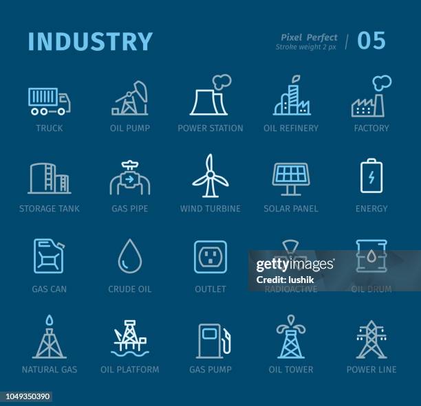industry - outline icons with captions - oil pipeline truck stock illustrations