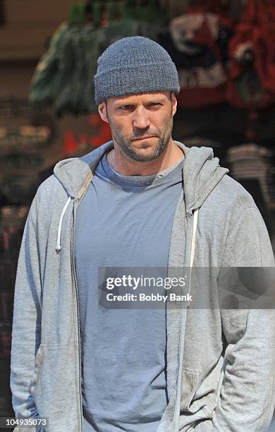 Jason Statham seen on location for "Safe" on the streets of Manhattan on October 6, 2010 in New York City.