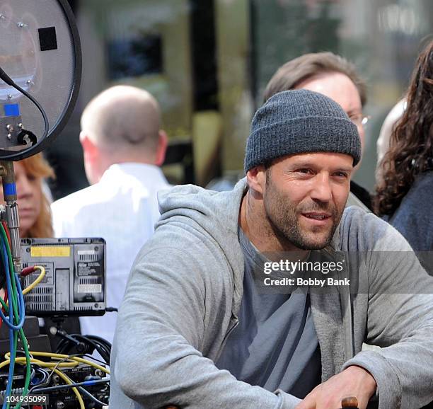 Jason Statham seen on location for "Safe" on the streets of Manhattan on October 6, 2010 in New York City.