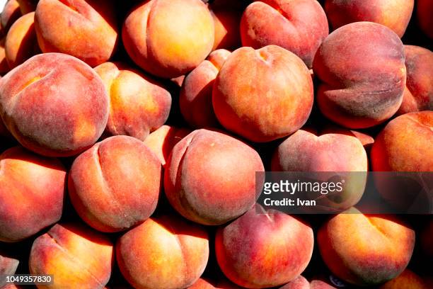 full frame of texture, fuit, fresh red peaches - peach tree stock pictures, royalty-free photos & images