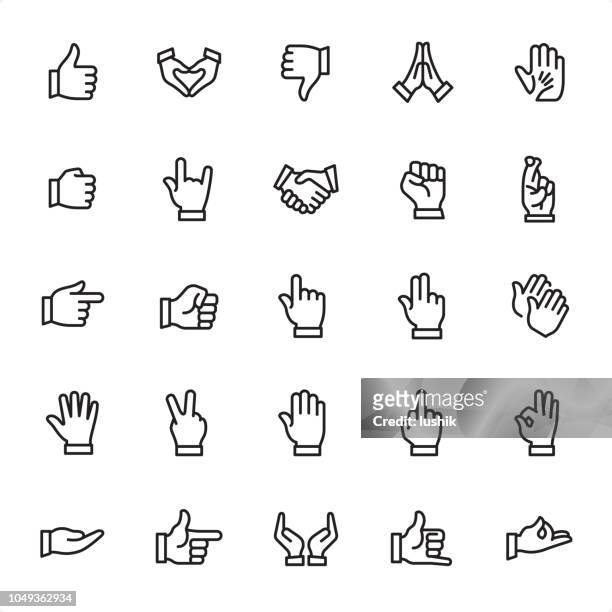 illustrazioni stock, clip art, cartoni animati e icone di tendenza di gesti - set di icone struttura - mano umana