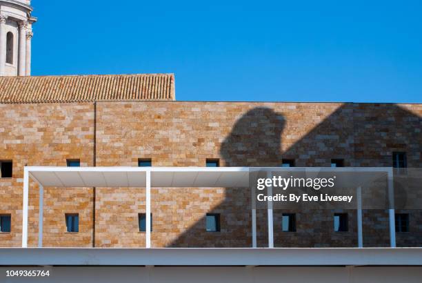 white covered deck over archaeological remains - cádiz stock-fotos und bilder