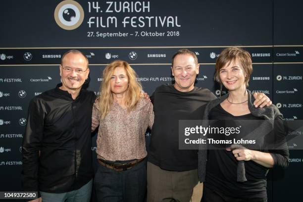 Frank Strobel, Sabine Gisiger, Cliff Martinez and Christine Aufderhaar attend the ZFF Film Music jury photo call during the 14th Zurich Film Festival...