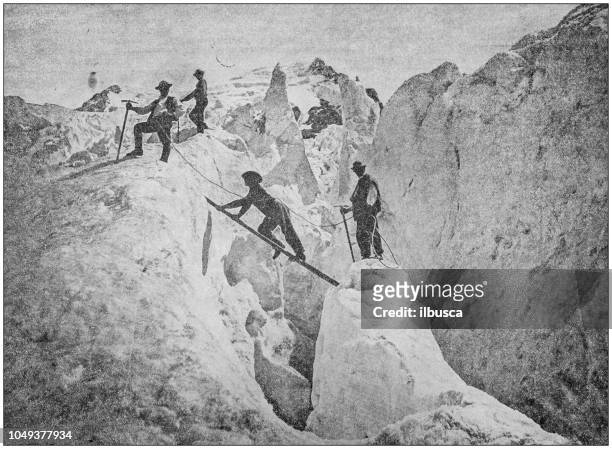 antique photograph: crevasse, switzerland - crevasse stock illustrations