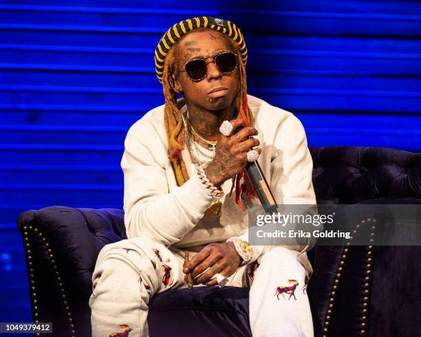 Lil Wayne speaks on stage at House of Blues on October 3, 2018 in New Orleans, Louisiana.