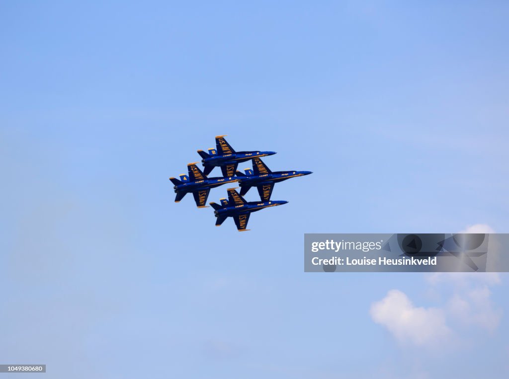Blue Angels in diamond formation at Cleveland Air Show 2018