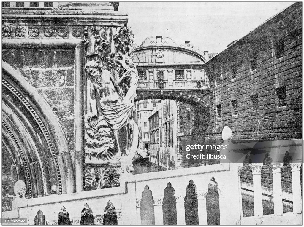 Antique photograph: Bridge of Sighs and Ducal Palace, Venice, Italy