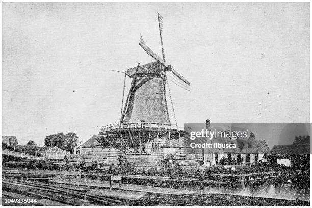ilustraciones, imágenes clip art, dibujos animados e iconos de stock de fotografía antigua: molino de viento, harlem, países bajos - molino de viento