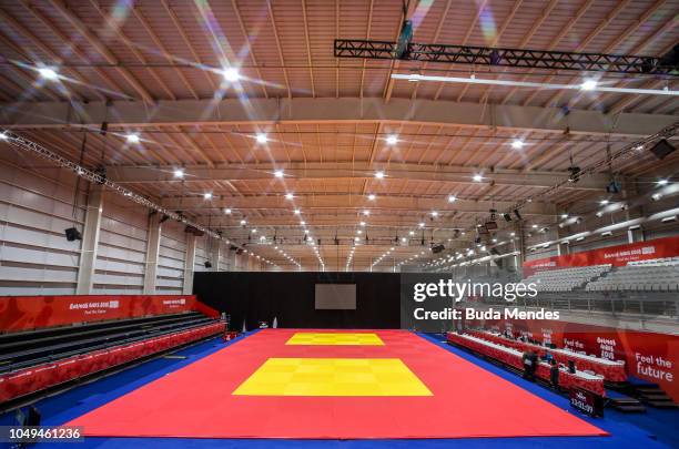 View of the tatamis for judo competitions at Asia Pavilion ahead of the Buenos Aires 2018 Youth Olympic Games on October 04, 2018 in Buenos Aires,...