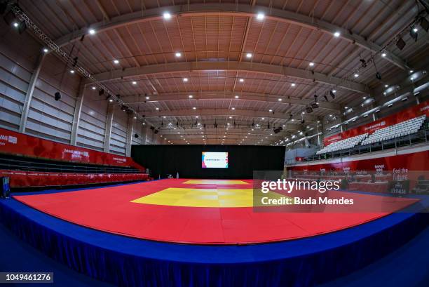 View of the tatamis for judo competitions at Asia Pavilion ahead of the Buenos Aires 2018 Youth Olympic Games on October 04, 2018 in Buenos Aires,...