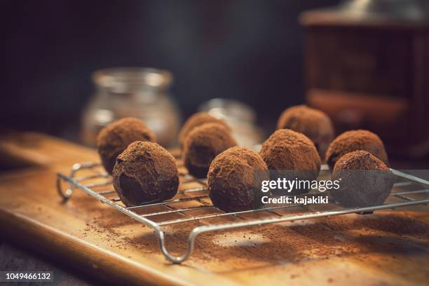 läckra hemlagade chokladtryfflar - chocolate truffle bildbanksfoton och bilder