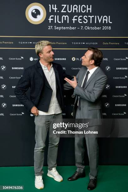 Friedrich Muecke and Michael Herbig attend the 'Ballon' premiere during the 14th Zurich Film Festival at Festival Centre on October 04, 2018 in...