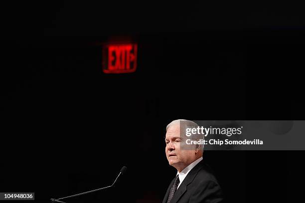 Defense Secretary Robert Gates delivers remarks during a ceremony to posthumously induct Medal of Honor recipient U.S. Army Staff Sgt. Robert Miller...