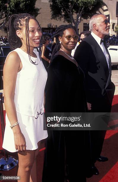 Alexandra Martin, actress Whoopi Goldberg and Frank Langella attend the 48th Annual Primetime Emmy Awards on September 8, 1996 at the Pasadena Civic...