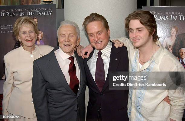 Diana Douglas, Kirk Douglas, Michael Douglas and Cameron Douglas