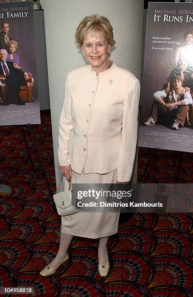 Diana Douglas during "It Runs In the Family" New York Premiere - Inside Arrivals at Loews Lincoln Square in New York City, New York, United States.