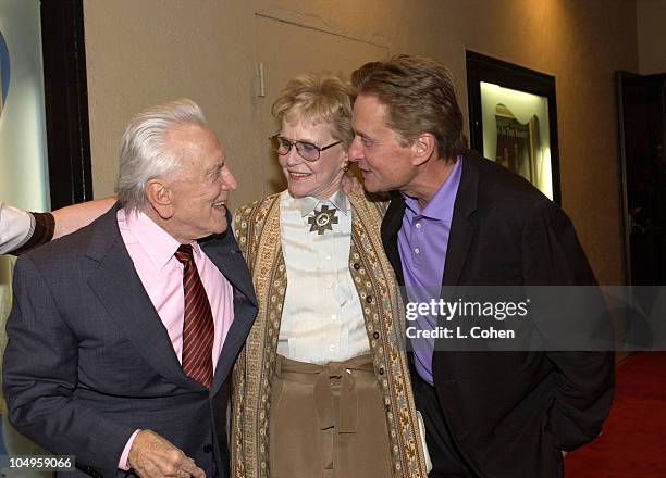 Kirk Douglas, Diana Douglas & Michael Douglas during "It Runs In The Family" Premiere - Arrivals at Mann Bruin Theatre in Westwood, California,...