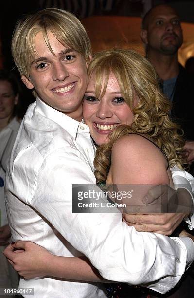 Aaron Carter and Hilary Duff during The Lizzie McGuire Movie-Premiere After Party at The El Capitan Theater in Hollywood, CA, United States.