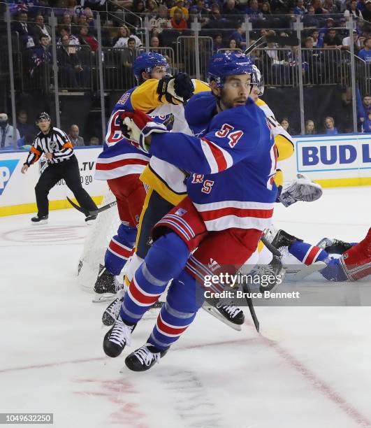 Adam McQuaid of the New York Rangers skates against the Nashville Predators at Madison Square Garden on October 04, 2018 in New York City. The...