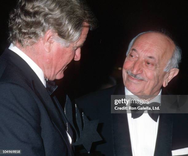Ted Kennedy and Simon Wiesenthal during Simon Wiesenthal Center Honors Senator Ted Kennedy at Marriott Marquis Hotel in New York City, New York,...