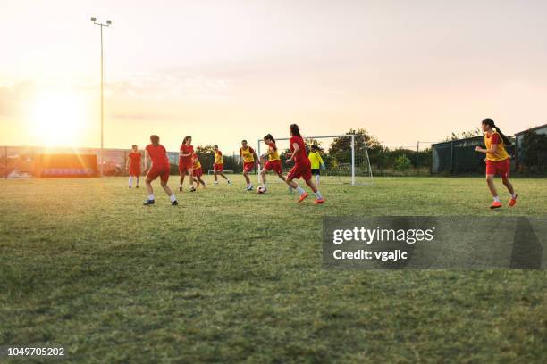 mujeres del equipo de fútbol - fútbol femenino fotografías e imágenes de stock