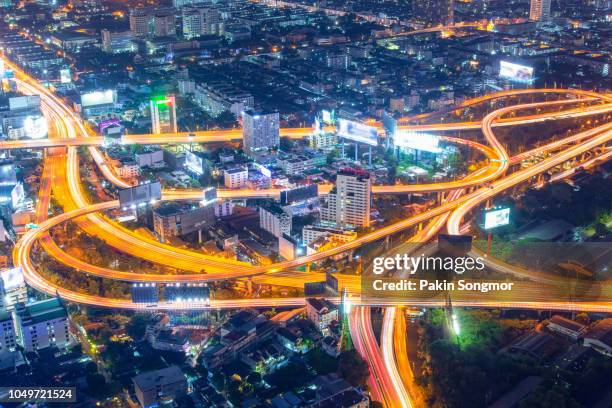 bangkok at night and expressway view point from baiyoke tower - car light trails stock pictures, royalty-free photos & images