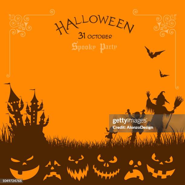 halloween party invitation template - vampire silhouette stock illustrations